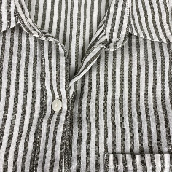 Lucky Brand Womens Rolled Sleeve Striped Button Down Shirt Relaxed Grey White SM - Picture 3 of 11